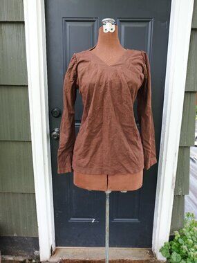 Filly Designs Brown V-Neck Top — S — Pleated Shoulder Detail